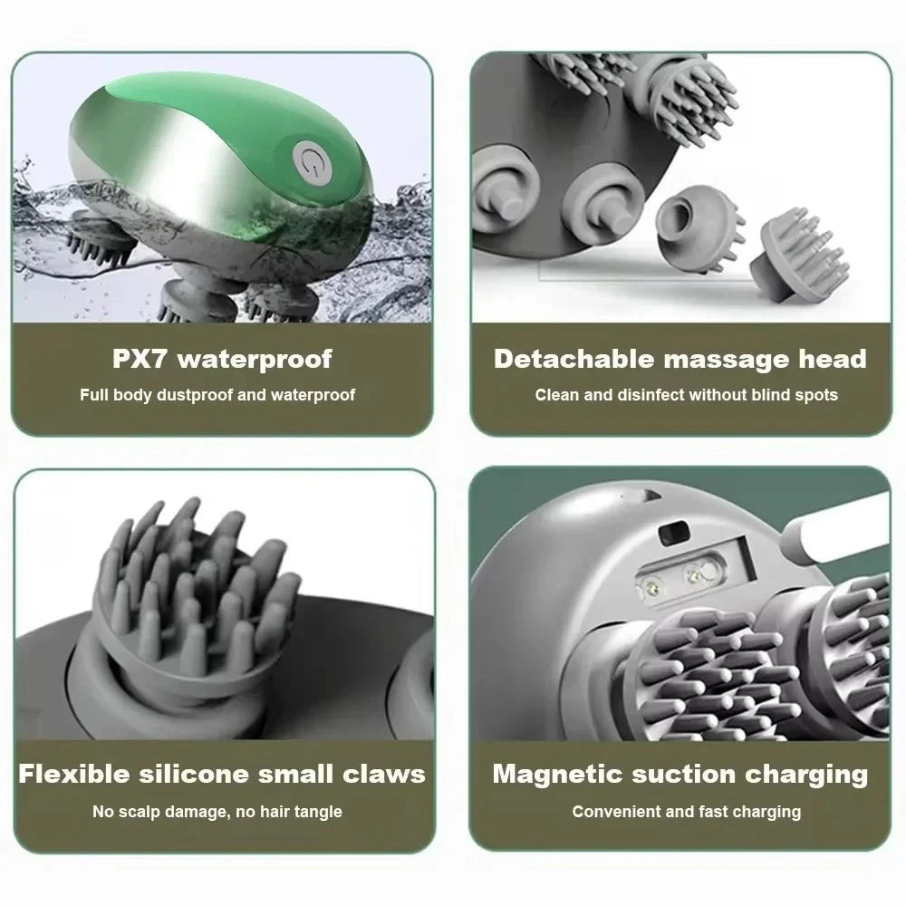 Electric Head Massager Silicone Scalp Magnetic Suction Charging Silicone Shoulder Multifunctional Kneading Vibration Head Spa