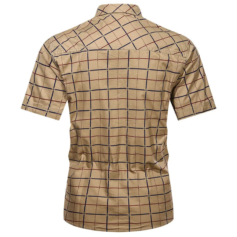 Summer Men's Plaid Shirt Short Sleeve Streetwear Pure Cotton Oversized Casual Shirts Men Clothing Hawaiian Shirt 5XL A2F5009