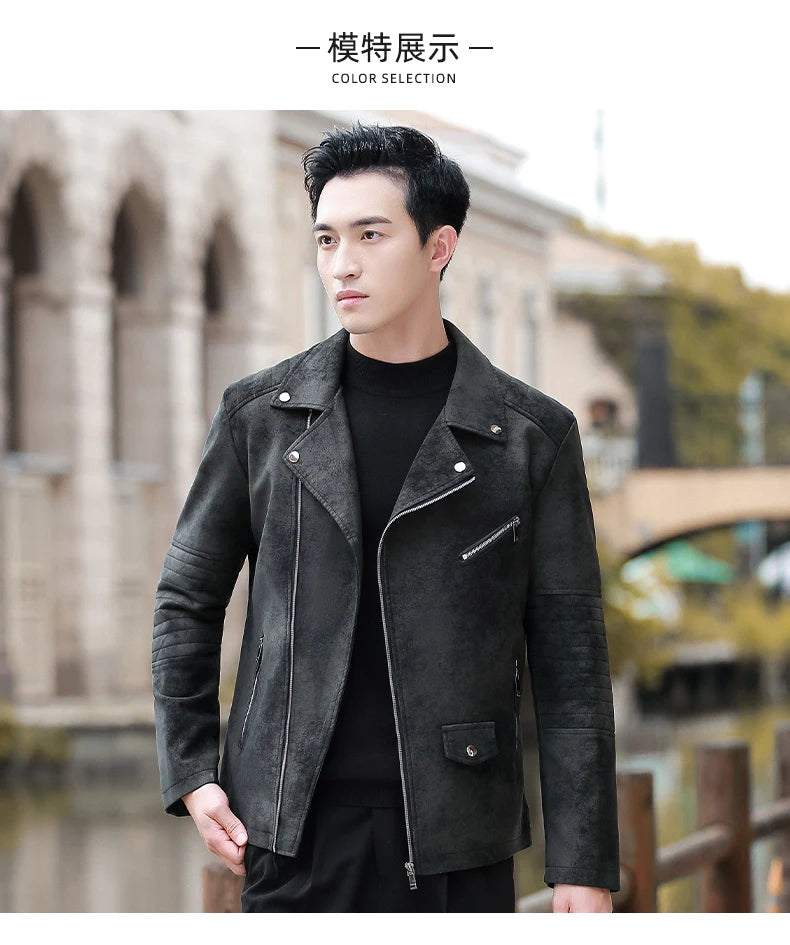 Men's Streetwear Vintage Motorcycle Coat Stand Collar Brown Leather Jacket Motorcycle PU Faux Leather Coat Winter Outwear Mens