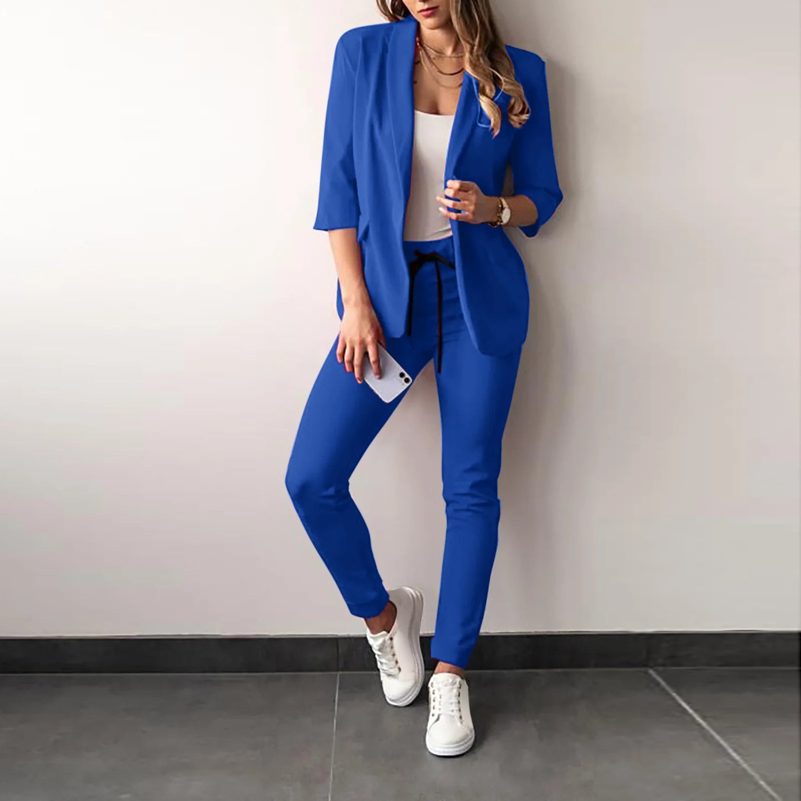 Traje de oficina formal de dos piezas para mujer 2026, conjunto de blazer y pantalón ajustado con bolsillo, solapa, conjuntos de oficina para mujer, chándal de 2 piezas