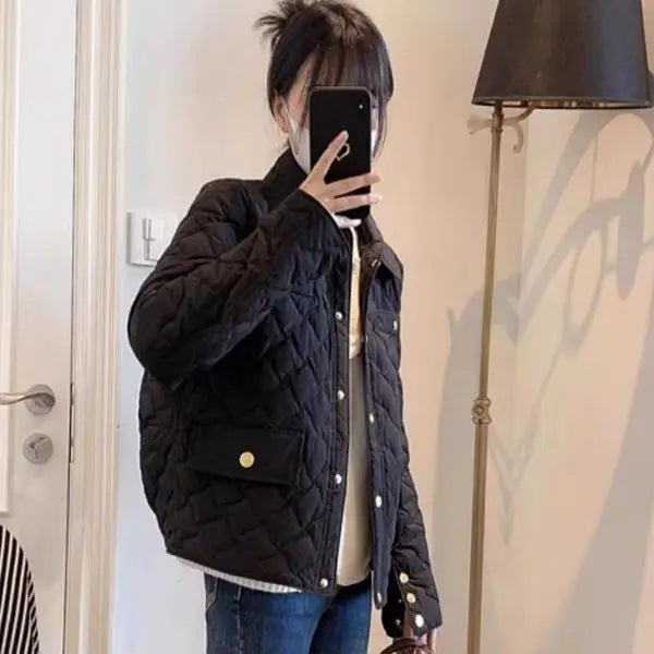 Down Cotton Jacket Women's 2025 Autumn Winter New Light And Thin European High-End sense Niche Rhombus Down Cotton Jacket Parka