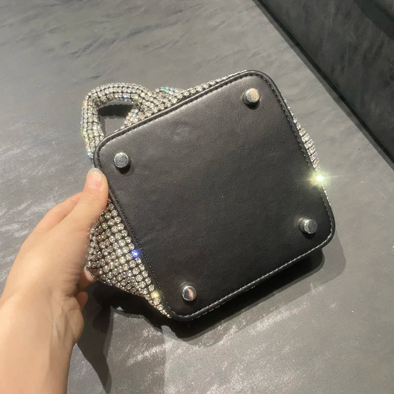 Shiny Crystal Clutch purse bucket Shoulder bag rhinestone Handmade purses and handbags luxury Designer Evening clutch Bag Purse