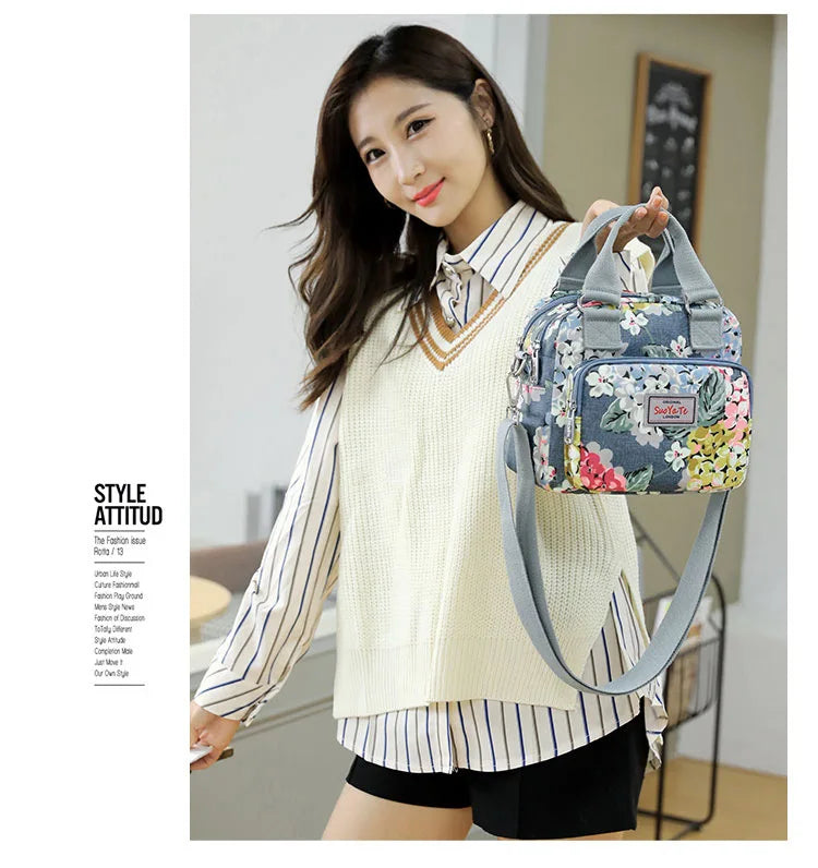 Brand Women Crossbody Bag Portable Female Shoulder Bags Printed Flower Nylon Messenger Bags Multi-pocket Ladies Handbags Bolsa