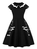 Tonval Bat Embroidery Halloween Costumes Party Vintage Dresses for Women Cap Sleeve Keyhole Front Retro A Line Dress