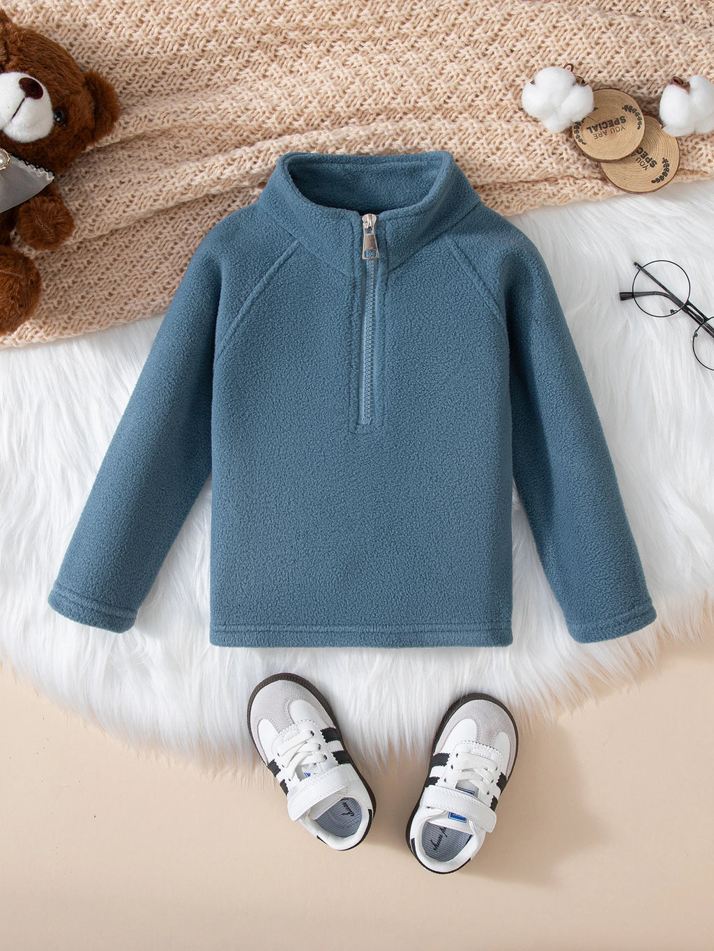 Girls Boys Autumn Winter New Hoodie Warm Leisure Tops Zipper Pullover Solid Color Long Sleeve Stand Collar Design  