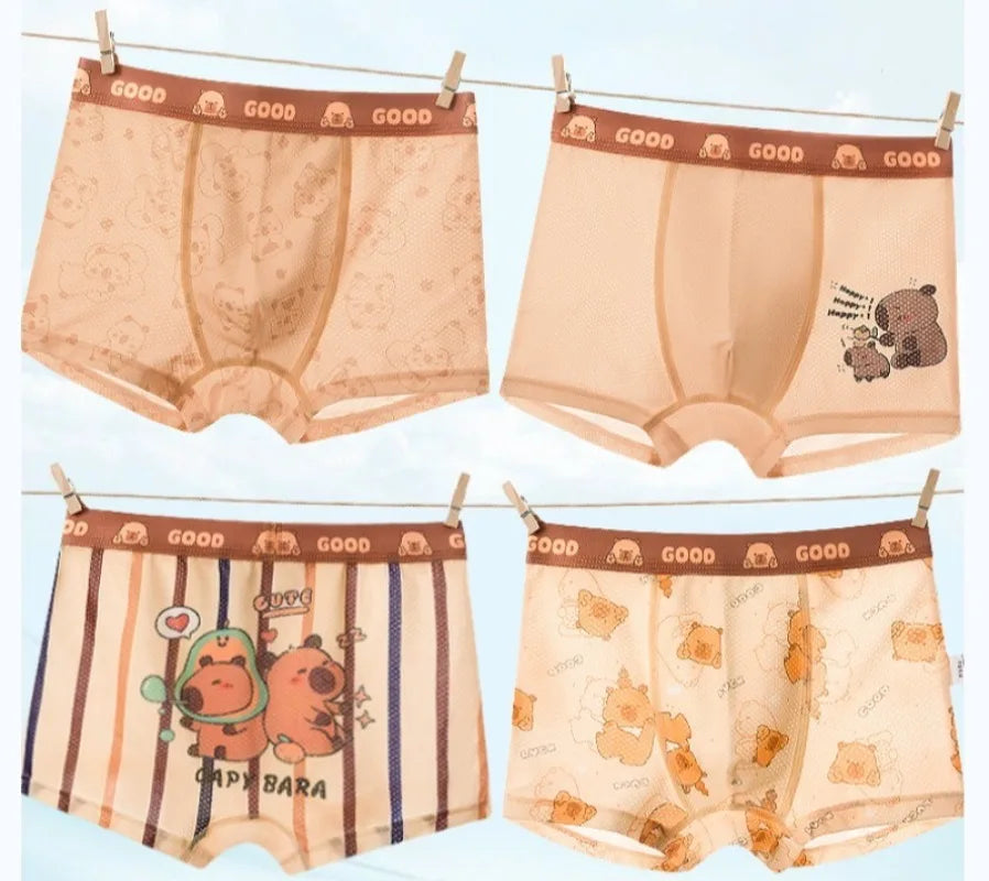 4PCS Summer Kid Mesh Breathable Panties for Boy Soft Comfort Antibacterial Knickers 3+y Young Child Cute Cartoon Print Underwear