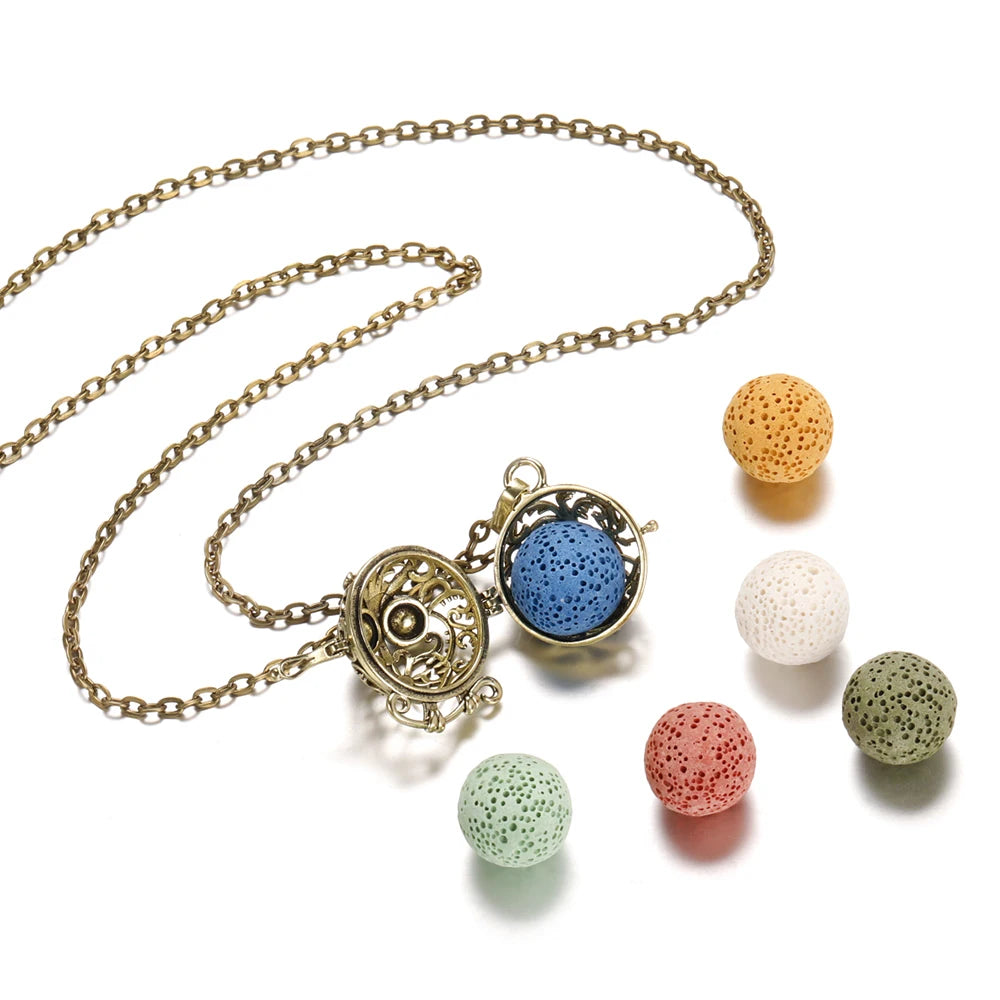 1PCS/Lot Mexico Chime Perfume Bead Ball For Aromatherapy Lockets Necklace Accessories 16mm Colorful Volcanic Stone Ball Jewelry