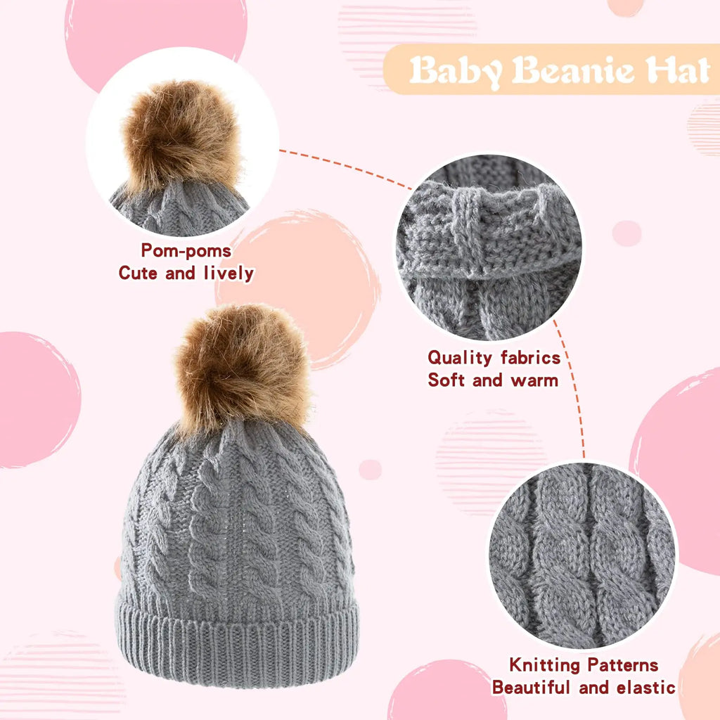 3Pcs/Set Cute Hat Scarf Gloves Set Solid Color Caps Winter Warm Accessories for Kids 0-3 Years Boys Girls