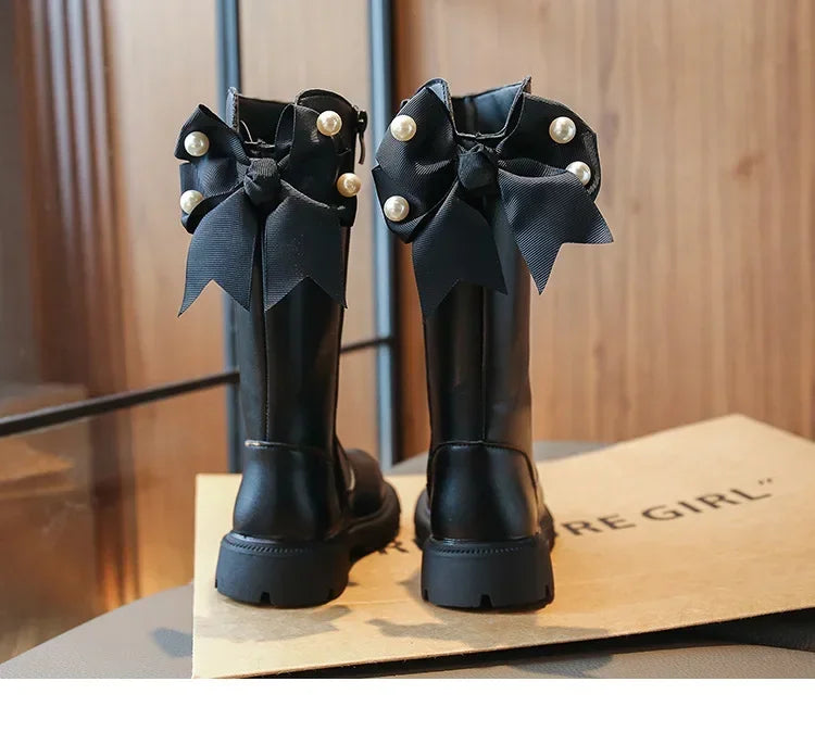 Knee Length Boots Children Shoes New 2024 Autumn Winter Fashion High Top Student Shoes Girls Princess Shoes with Bow Kids Boots