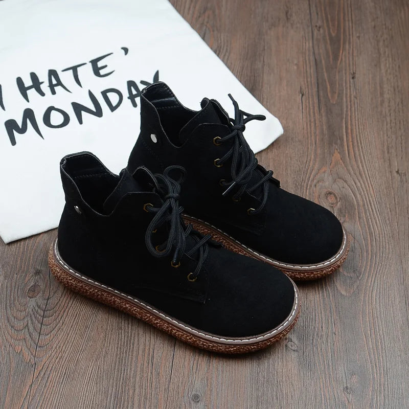 Careaymade-New Casual boots autumn&winter women's versatile big head doll shoes thick soled short boots flat soled women's boots