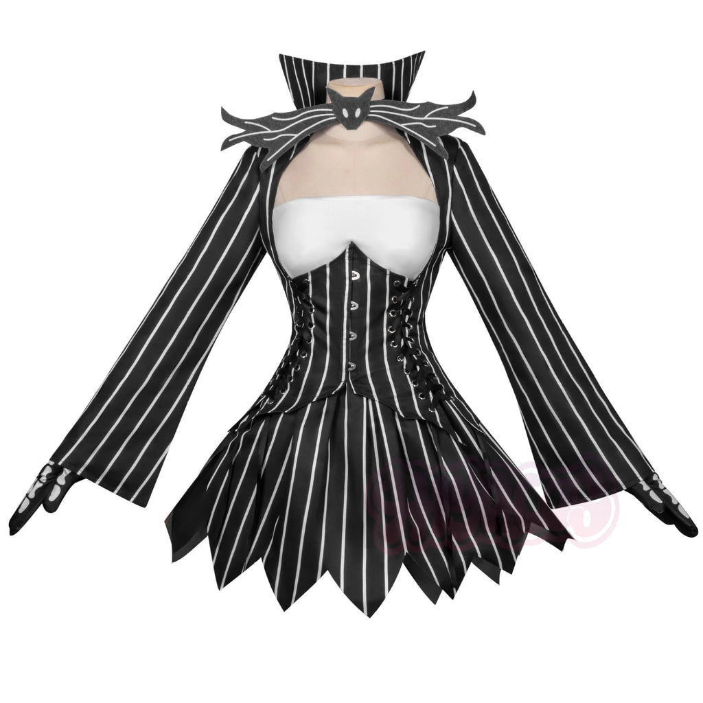 Halloween Costume Women's Jack Cosplay Costume Carnival Gothic Long Sleeve Top with Skirt and Gloves