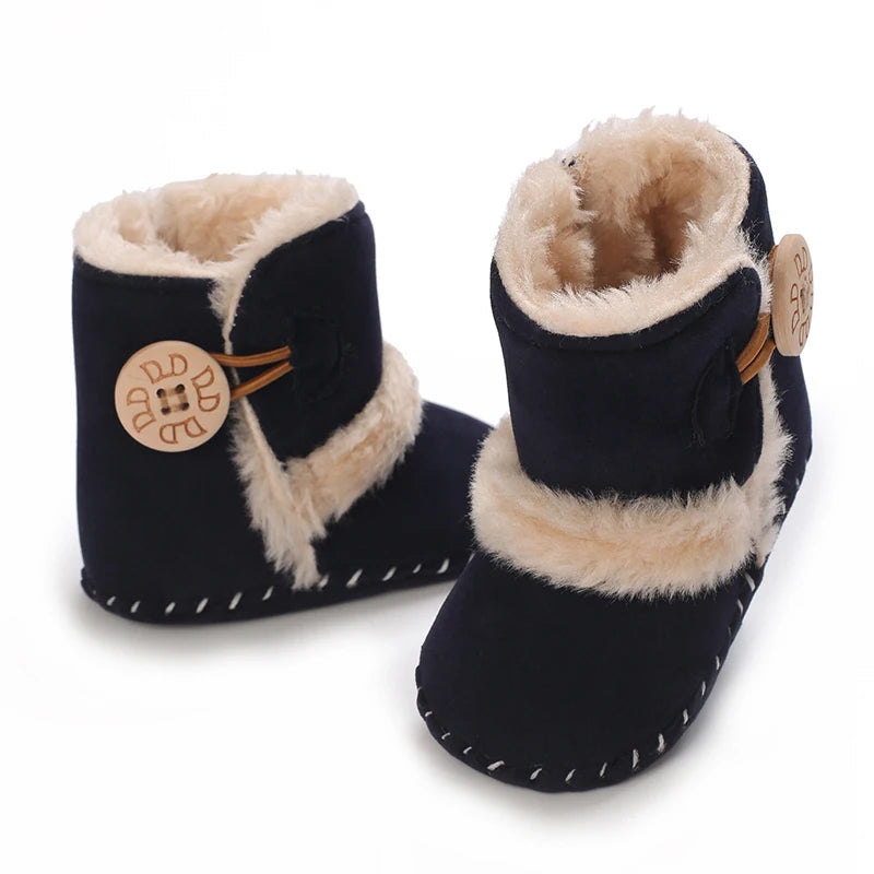 0-18 Month Old Baby Warm Shoes With Semi Rubber Sole Anti Slip and Plush Snow Boots For Autumn and Winter