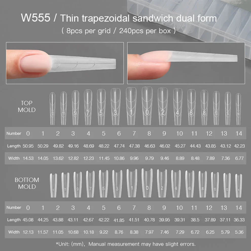 YOKEFELLOW Sandwich Dual Nail Forms 240pcs 15size NEW 2025 Extensions-Dual Forms Coffin Almond Nail Forms Top Mold Bottom Mold