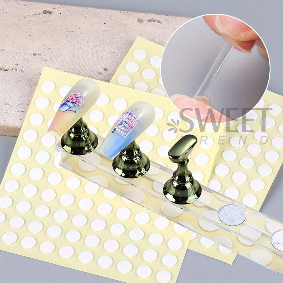 400 Tips Transparent Double-sided Adhesive Tape Traceless Nail Display Board Paste Practice Fixing Base Jelly Glue Manicure Tool