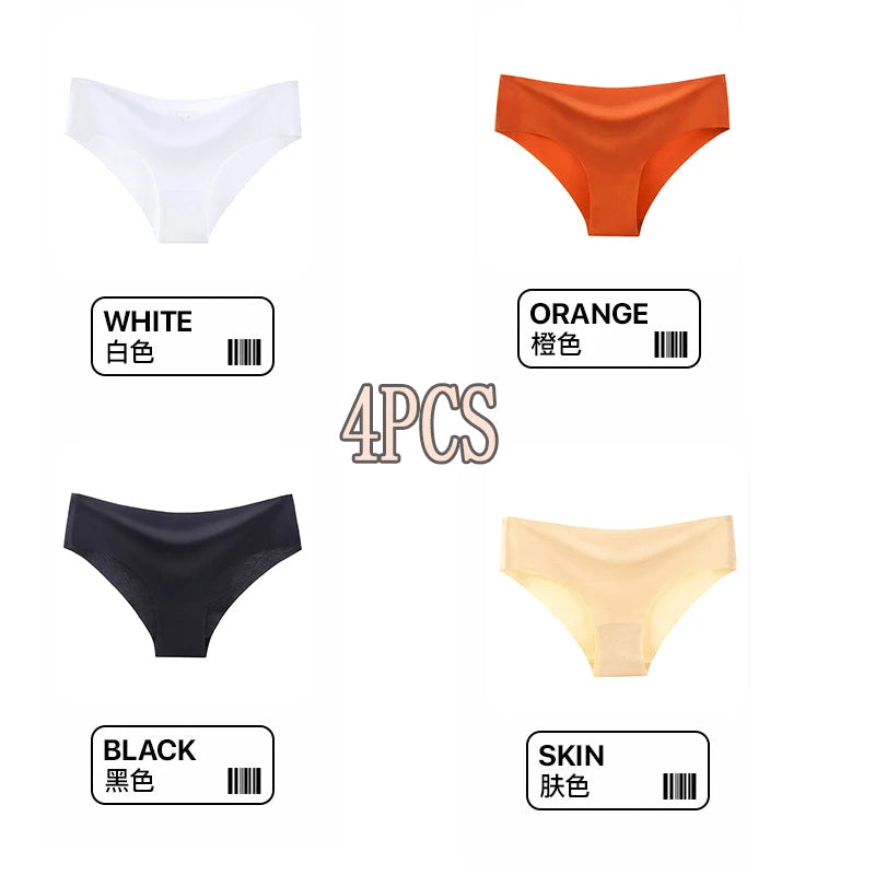 4PCS Seamless Women's briefs, sexy semi-hip-hugging sporty breathable low-waisted underwear for women
