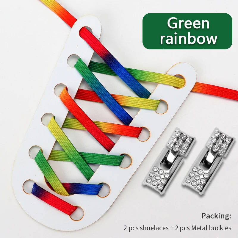 Colorful Elastic Laces Sneakers No Tie Shoe laces Diamond Lock Glitter Shoelaces Without ties Shoe Accessorie 1Pair/2Pair