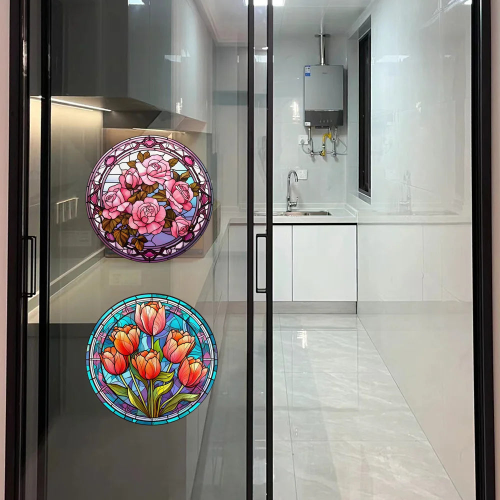 Tulips and Roses Flower Stickers Removable Electrostatic Stickers Waterproof Glass Window Sticker Anti-collision Home Decoration