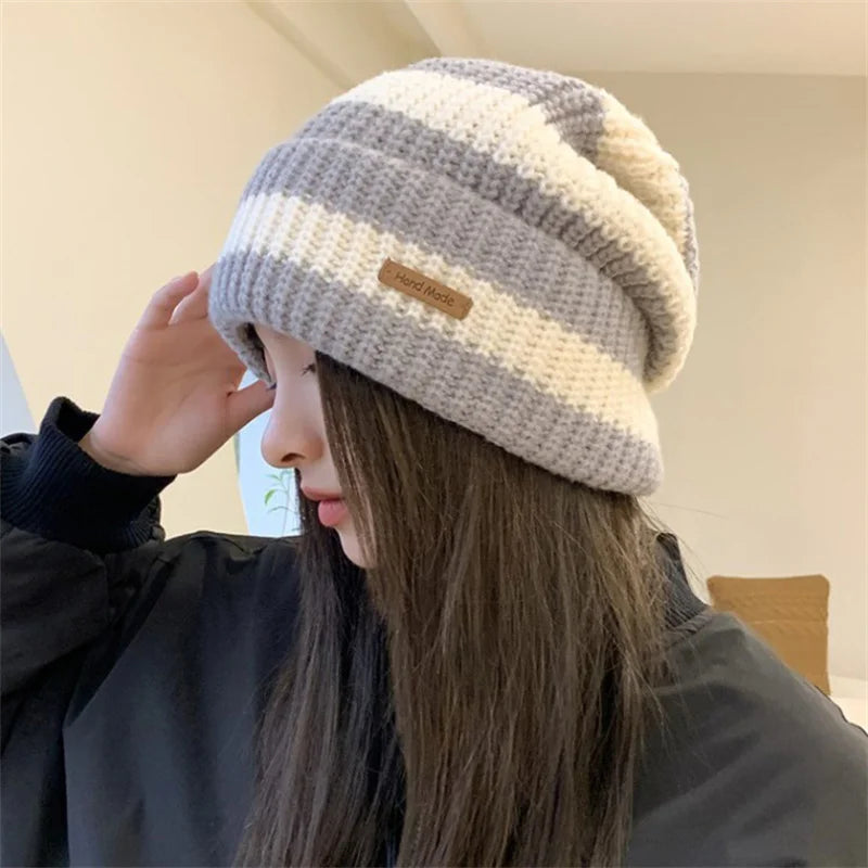 Stripe Knitted Winter Hats, Women Warm Caps, Casual Men's Hip Hop Beanies, Unisex Bonnet