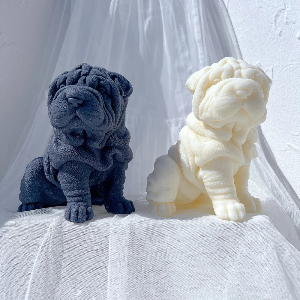 Shar Pei Dog Puppy Candle Mold Animal Puppies Soy Wax Silicone Mould Dog Lover Home Decor