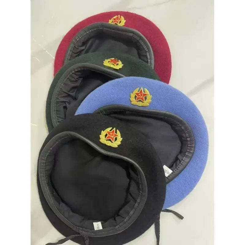 Russian Style Military Wool Beret - Soviet Airborne Hat with Embroidered Patch, Vintage Army Cap for Men Women