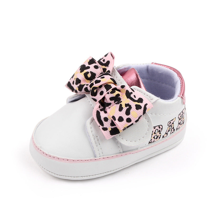 Citgeett Autumn Infant Baby Girl Sneaker Bow Letters Leopard Print Flats First Walking Shoes Casual Daily Shoes