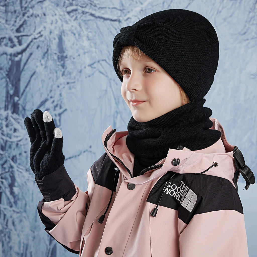 Anti-Cold Warm Children Hat Gloves Scarf Set Thermal Headband Cycling Ski Outdoor Ear Protection Knit Woolen Cap Winter Beanies