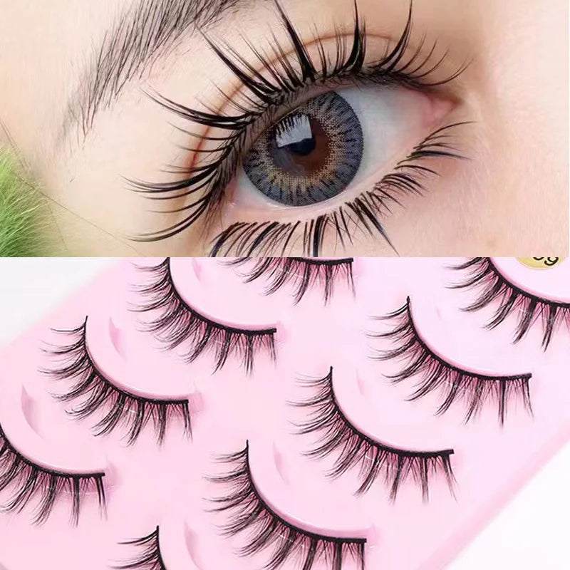 LTWEGO Fake Eyelash Mink Lashes 5 Pairs Little Devil Eyelashes Natural Daily Makeup Manga Eyelashes Clear Band Eyelashes Cilios