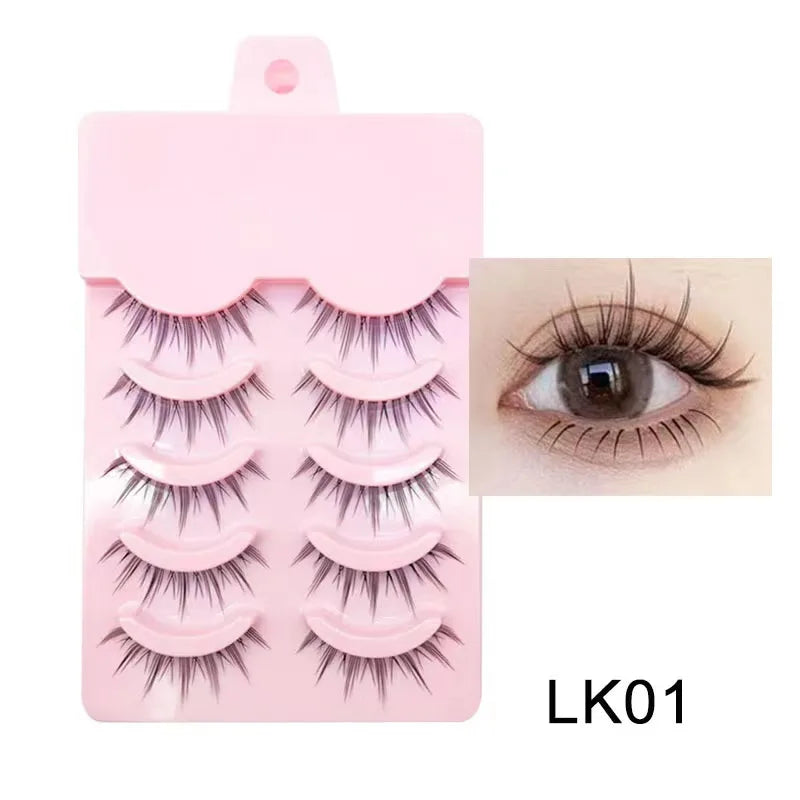 LTWEGO Fake Eyelash Mink Lashes 5 Pairs Little Devil Eyelashes Natural Daily Makeup Manga Eyelashes Clear Band Eyelashes Cilios