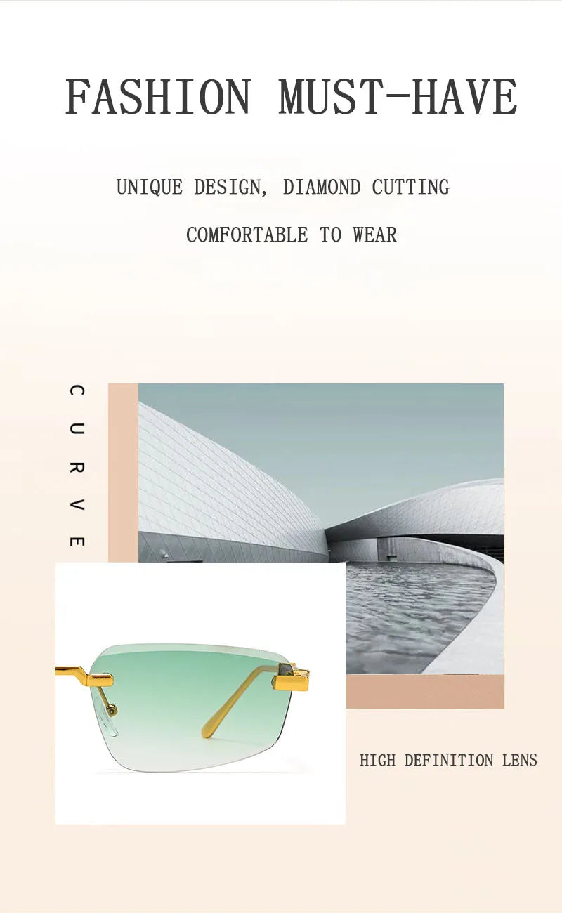 Designer Luxury Sunglasses Vacation Trending Sunglasses Women Rimless Glasses Vintage Lentes Dropshipping Oculos Gafas Lunette