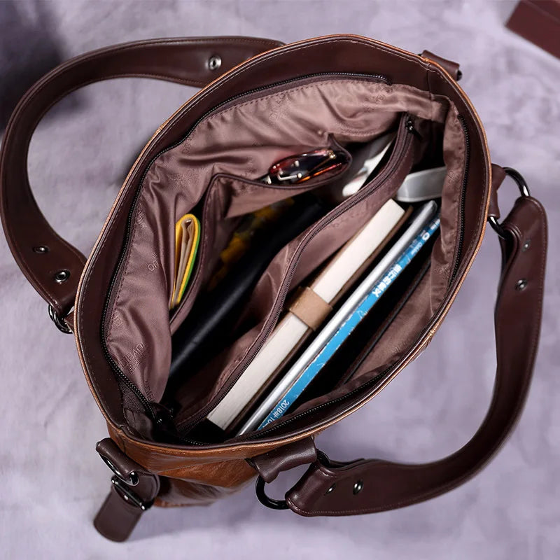 Annmouler Neue Design Frauen Handtaschen Pu-Leder Tragetasche Vintage Weiche Umhängetasche Große Umhängetasche für Damen