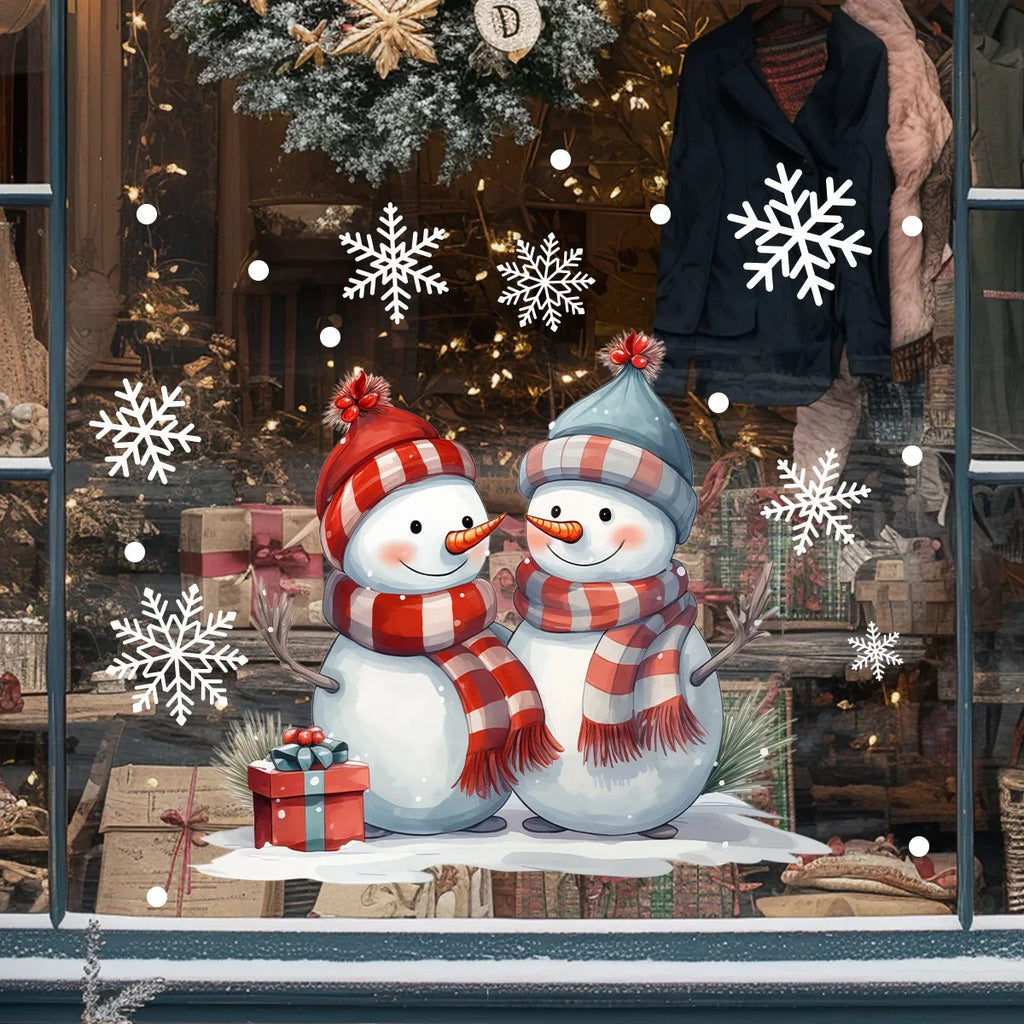 Lovely Christmas Snowman Snowflake stickers Glass window Decoration Stickers detachable Double-sided Electrostatic sticker