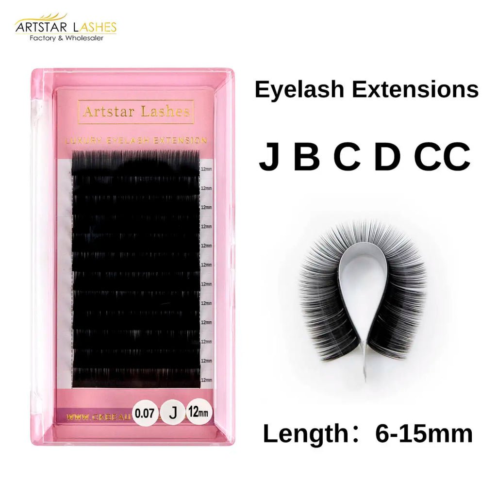 ARTSTAR Natural Silk Lashes J B C D CC Curl 6-15mm Length Volume Eyelash Extensions Matte Black Individual Eyelashes  for Makeup