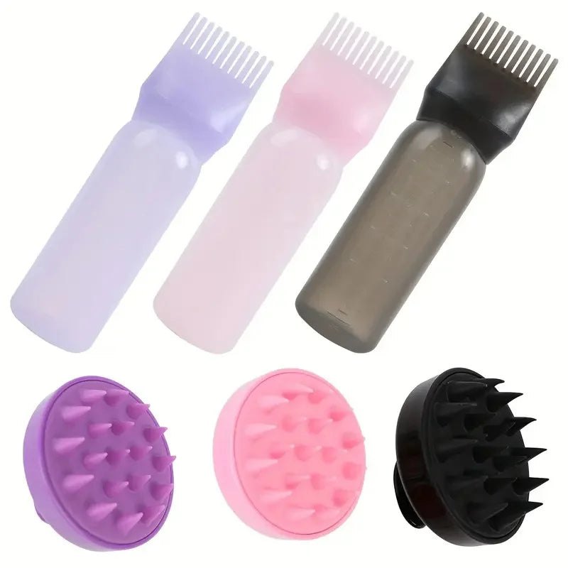 3pcs Scalp Massage Brush with Root Comb Applicator Bottle Silicone Massager Hair Oil Applicator Bottles Hair Coloring Supplies