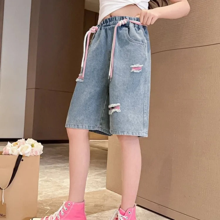 Kids' Lightweight Denim Shorts 2026 Summer Trendy Casual Outdoor Shorts for Girls Breathable Stretchy Streetwear Jeans