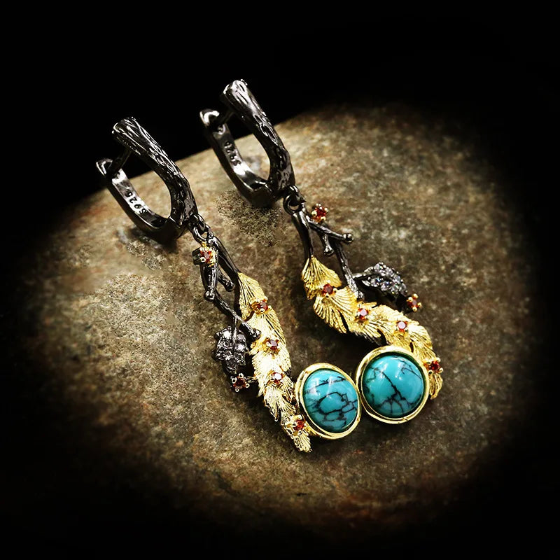 Bohemian Style Ladies Turquoise Earrings 925 Silver Black Gold Jewelry Vintage Ladies Jewelry Earrings Line Up Party Earrings