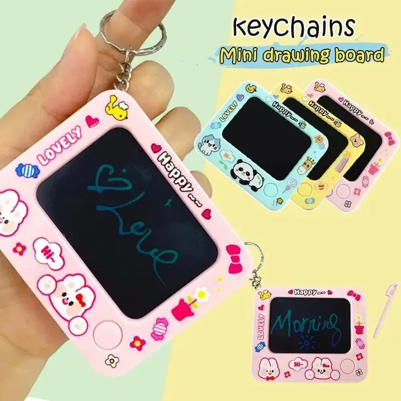Mini Graffiti Board Keychain Creative Cartoon Cute One-Click Clearing DIY Painting Key Chain Kids Students Christmas Gifts