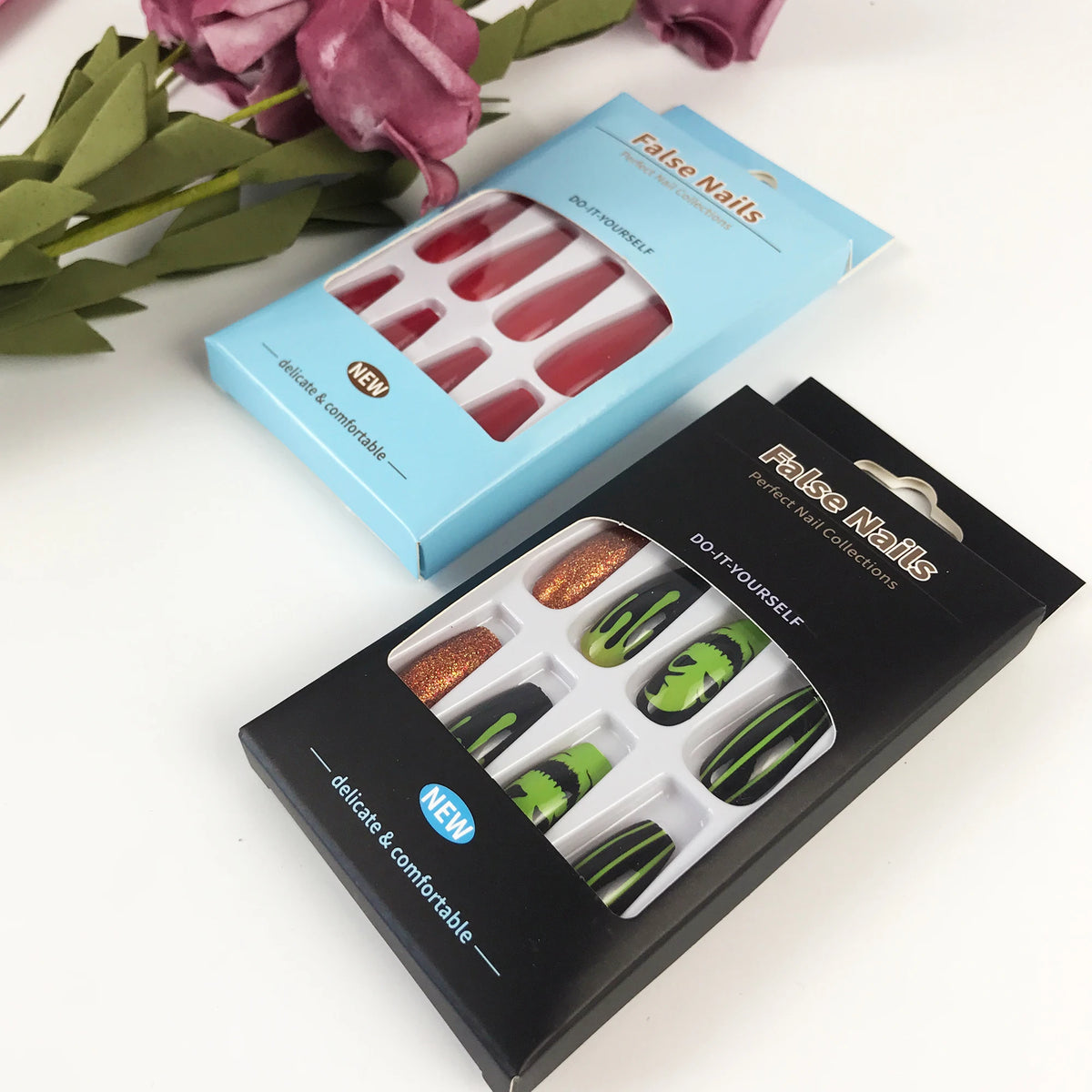 Press On Fake Nail Packaging Box Custom Private Logo Empty Paper Package Wholesale  Nails Tip Box Empty With Tray