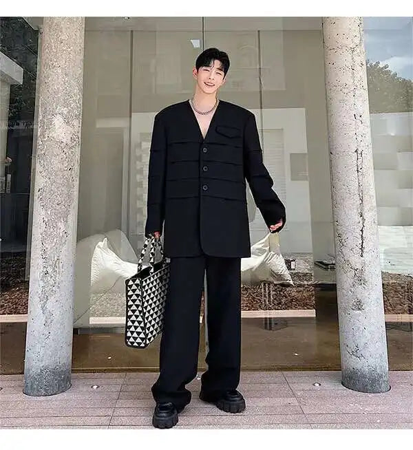 IEFB Men's Suit Pants Solid Color Niche Design Korean Style Casual Straight Elastic Waist Versatile Trousers 2023 New 9C2269