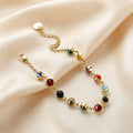 Pulsera de cuentas coloridas Pulsera de acero inoxidable popular para mujer Cadena de cristal arcoíris Joyas