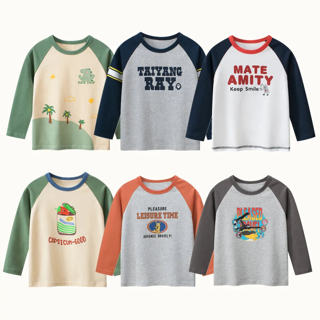 Autumn Kids Cute Long Sleeve T-Shirts Clothes 100% Cotton Dinosaur Panda Cartoon Tops Boys Girls Tees Bottoming Shirts