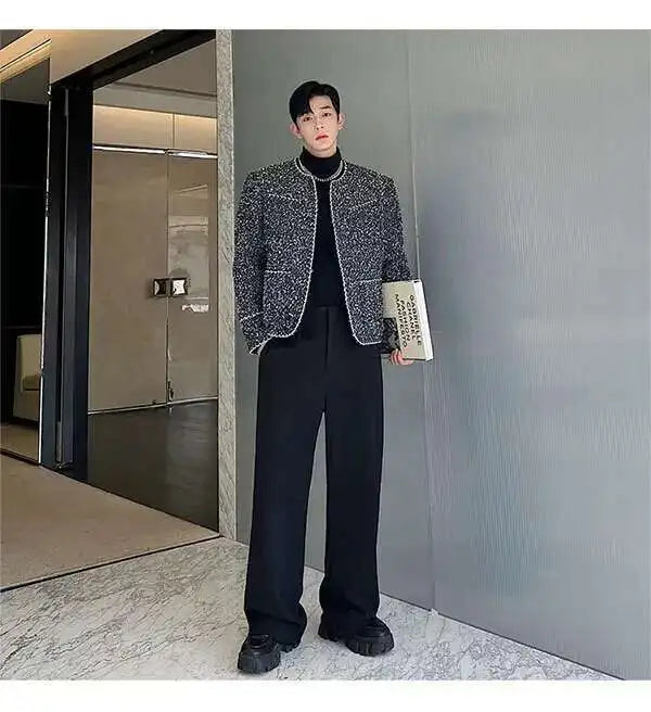 IEFB Men's Suit Pants Solid Color Niche Design Korean Style Casual Straight Elastic Waist Versatile Trousers 2023 New 9C2269