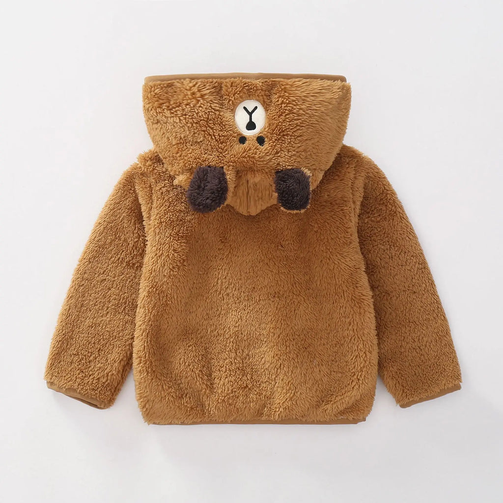 1 2 3 4 5 Years Autumn Winter Plush Boys Jacket Cute Ears Keep Warm Princess Girls Coat Hooded Zipper Outerwear New Kids Clothes