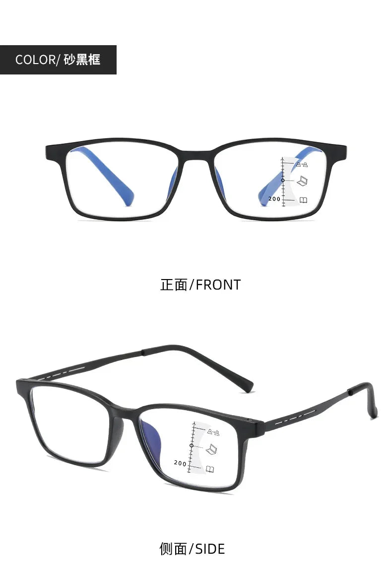Titaninum Progressive Multifocal Glasses Unisex Flexible TR90 Reading Glasses Vintage Near Far Presbyopia Eyewear for Men Women