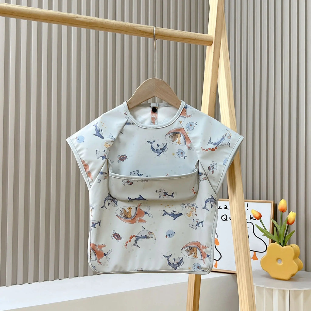 Newest Cute Baby Waterproof Bib Toddler Baberos Bavoir Short Sleeve Apron Cartoon Animals Children Feeding Smock Bib Baby Stuff