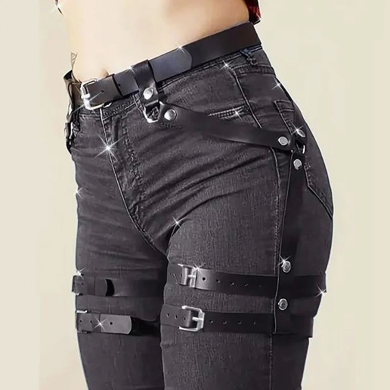 Gothic-style Lady Decorative Belt, Sexy Double-layer Leg Belt One-piece Belt, Halloween Role-playing Belt Accessory