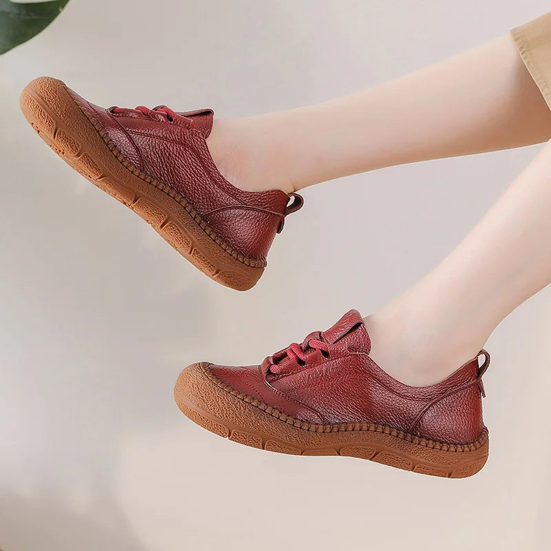 Neue handgemachte Damenschuhe aus echtem Leder, Ganzjahresschuhe, Oxfords, flache Damenschnürschuhe, gemütliche Mokassins, runde Ballerinas