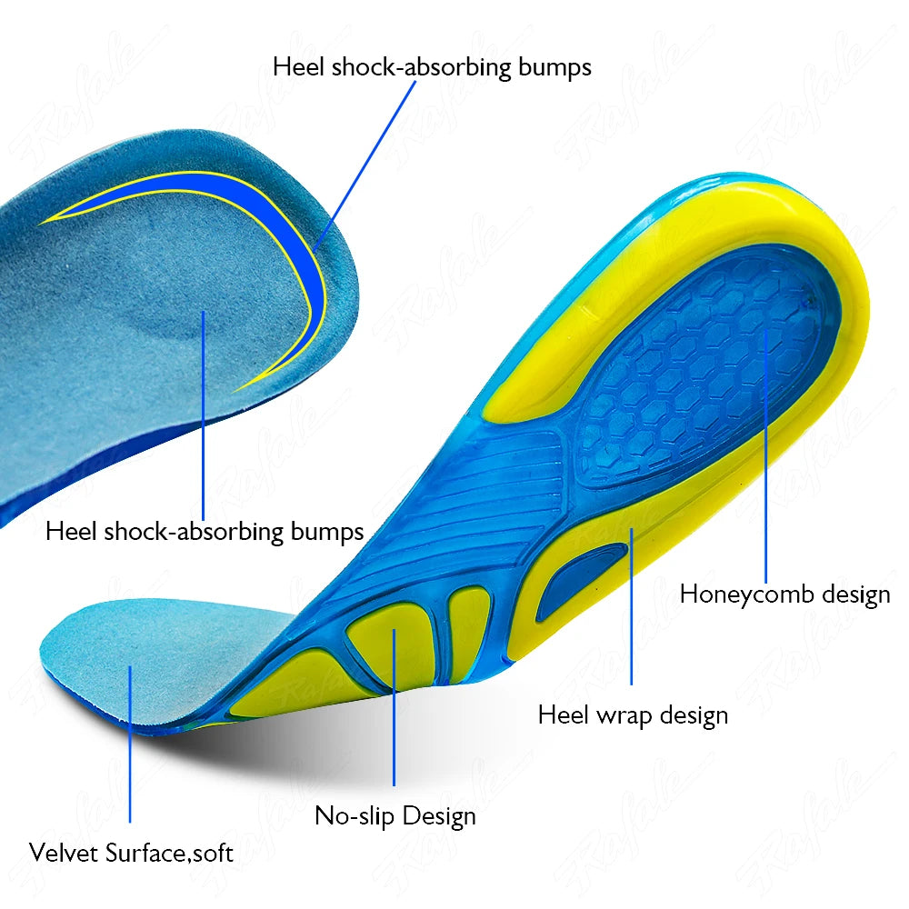 Massaging Orthopedic Insoles Foot Care For Feet Shoes Sole Shock Absorption Pad New Silicone Non-Slip Gel Soft Sport Shoe Insole