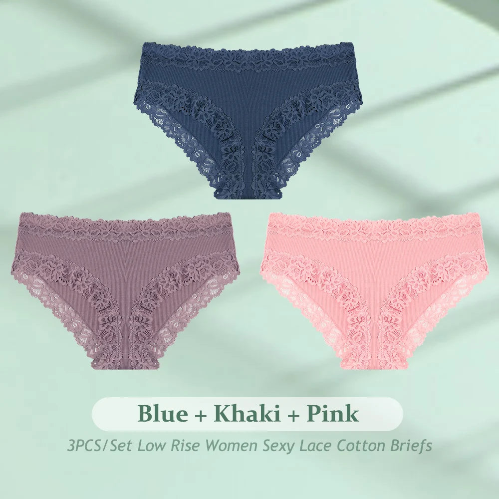 3PCS/Set  Women Cotton Seamless Panties Sexy Low Waist Sretch Solid Color Briefs Female Breahtable Underwear Ribbed Lingerie
