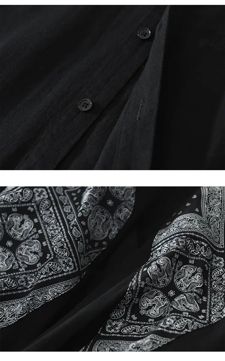 Men Casual Long Sleeve Shirt Trendy Patchwork Print High End Stylish Top