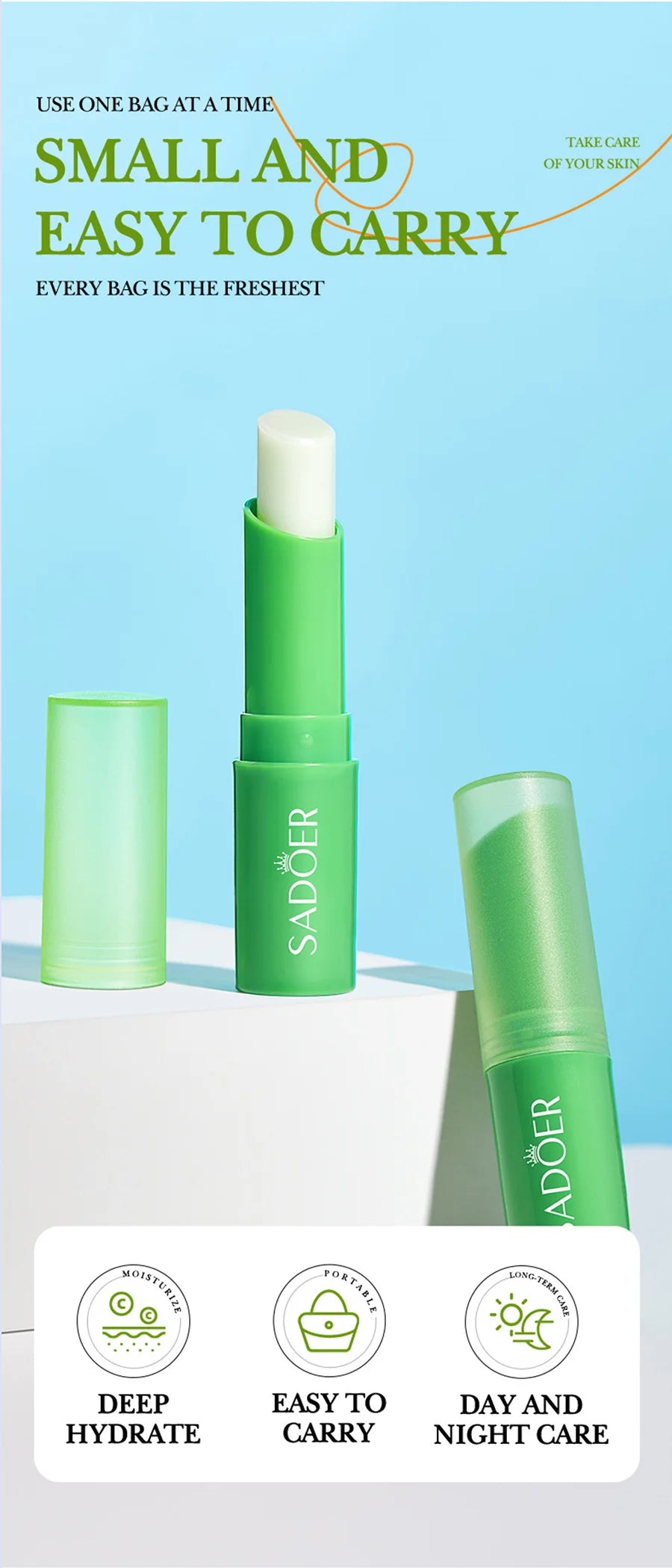 Aloe Vera Lip Balm+Hand Cream Dry Skin Moisturizing Lipstick Hand Cream Compact And Portable, Keep Skin Moist Shiny At All Times